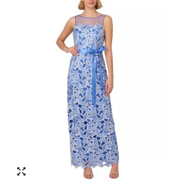 Dresses & Skirts - New Adrianna Papell Womens Illusion Neck Tonal Lace Gown Dress, Blue Sz 8 NWT